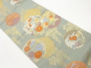 唐織雪輪に花々模様織出し袋帯